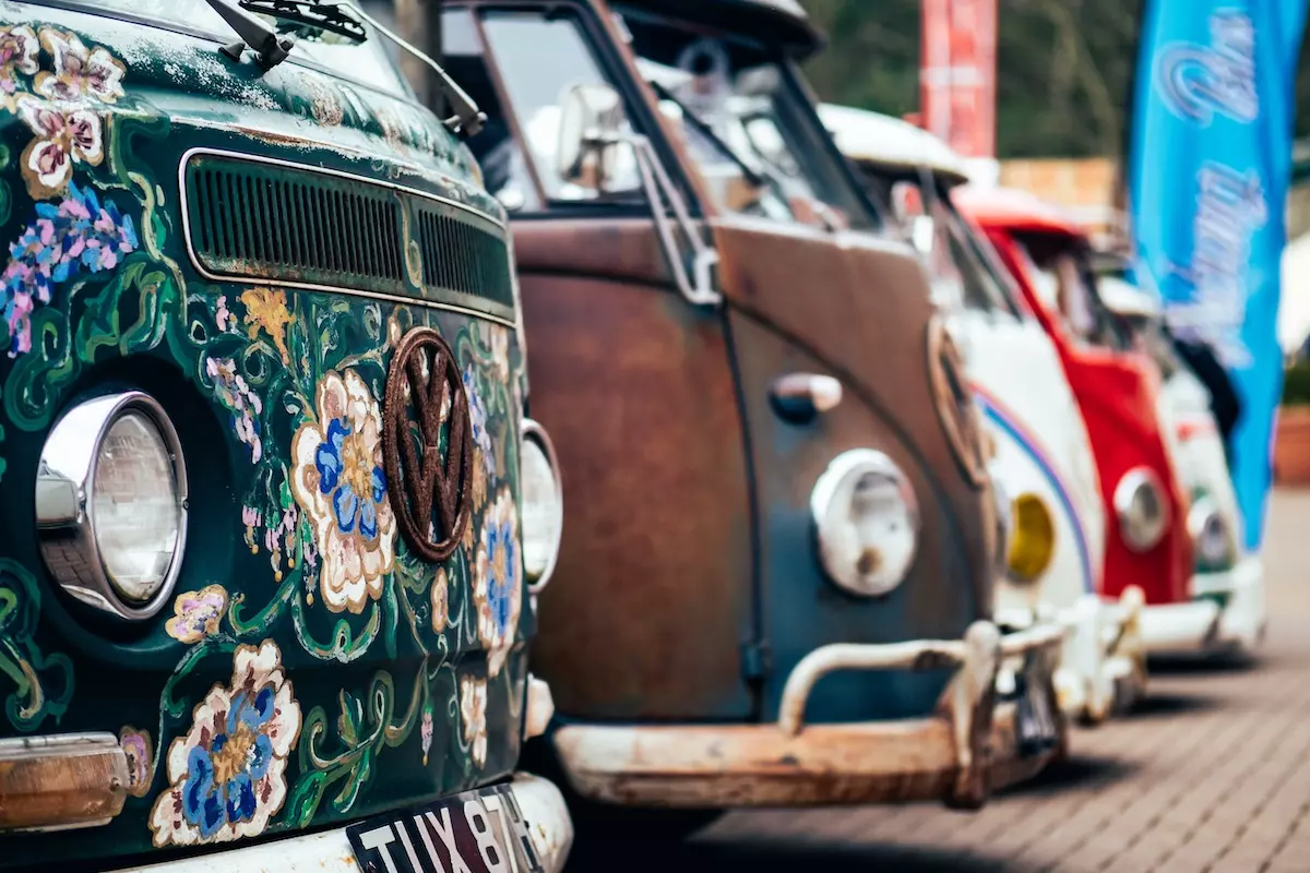 A vintage van driveway